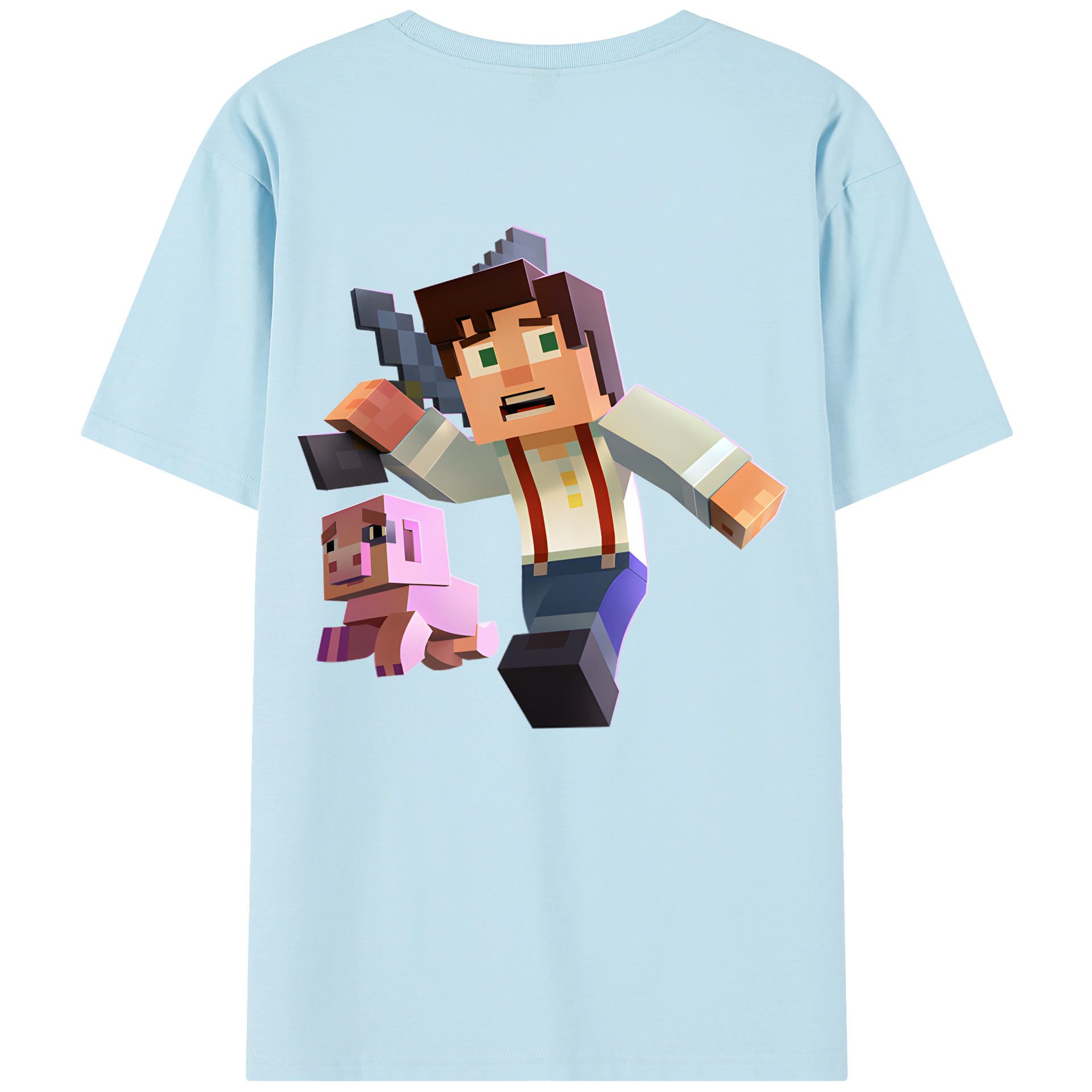 （画像用） マインクラフト ブロックの世界 Minecraft MC Block world 綿100％半袖Tシャツ（背面プリント）